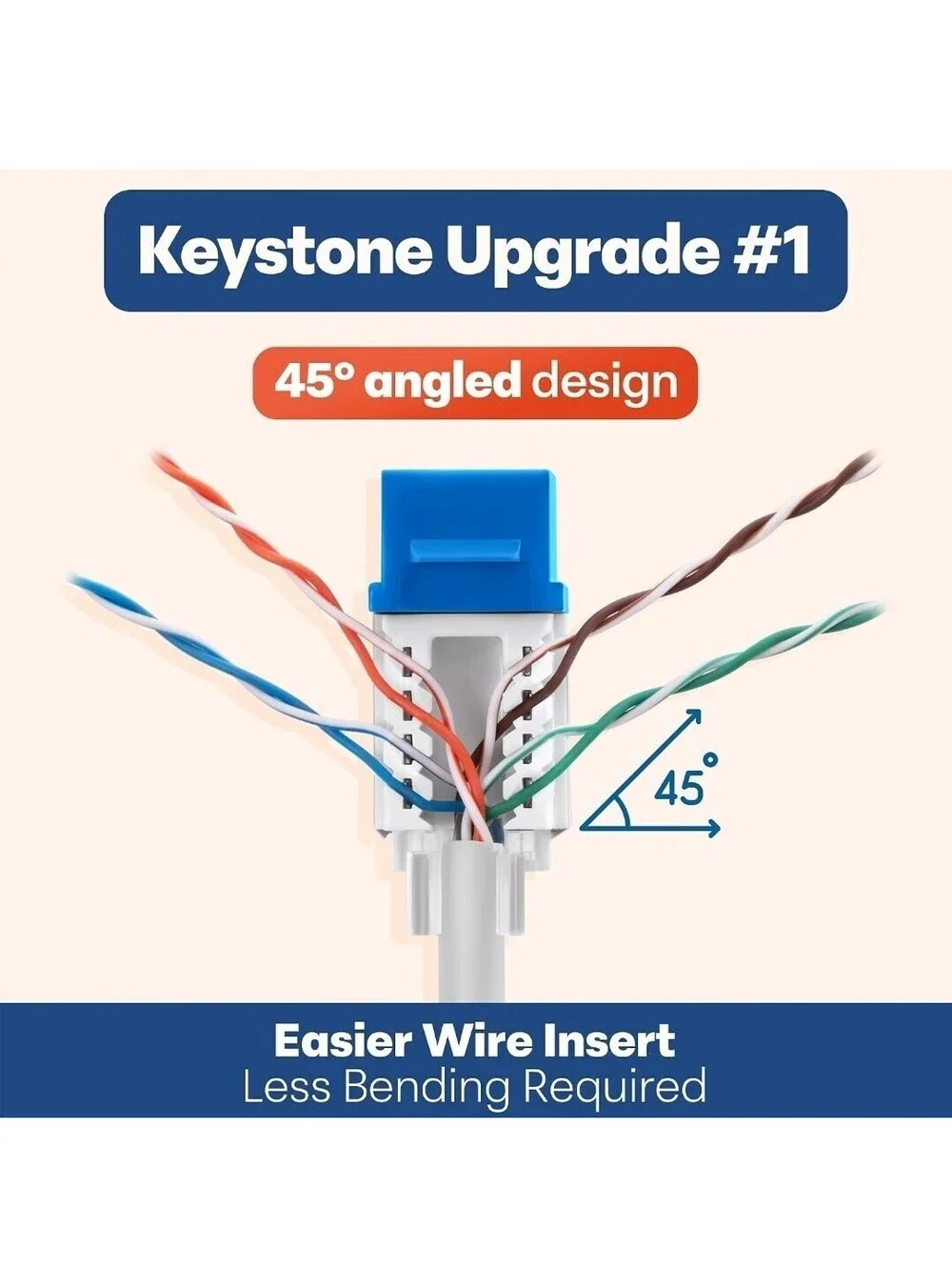 Everest Cat6 RJ45 Keystone Jacks 45-Degree Slim Blue 100-Pack